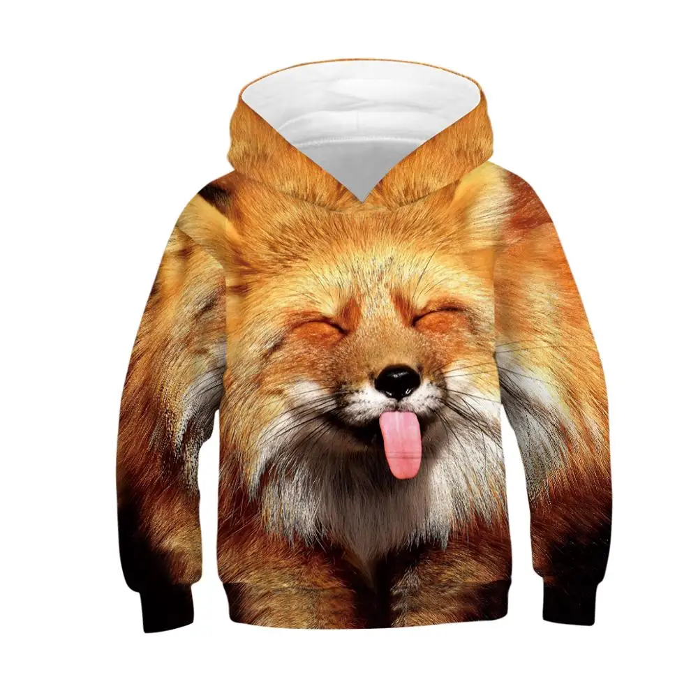 Детские толстовки с капюшоном 3D принтом животных модные пуловеры уличная одежда
