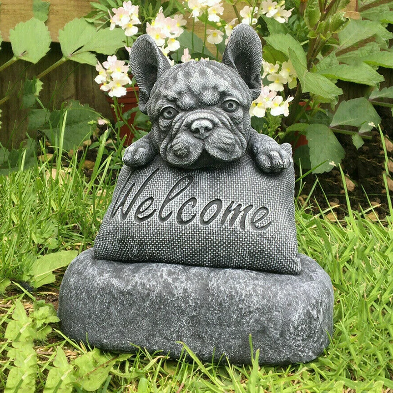 

French-Bulldog Statue Garden Decoration Welcome Sign Resin Craft Ornament Indoors Outdoors Sculpture BDF99