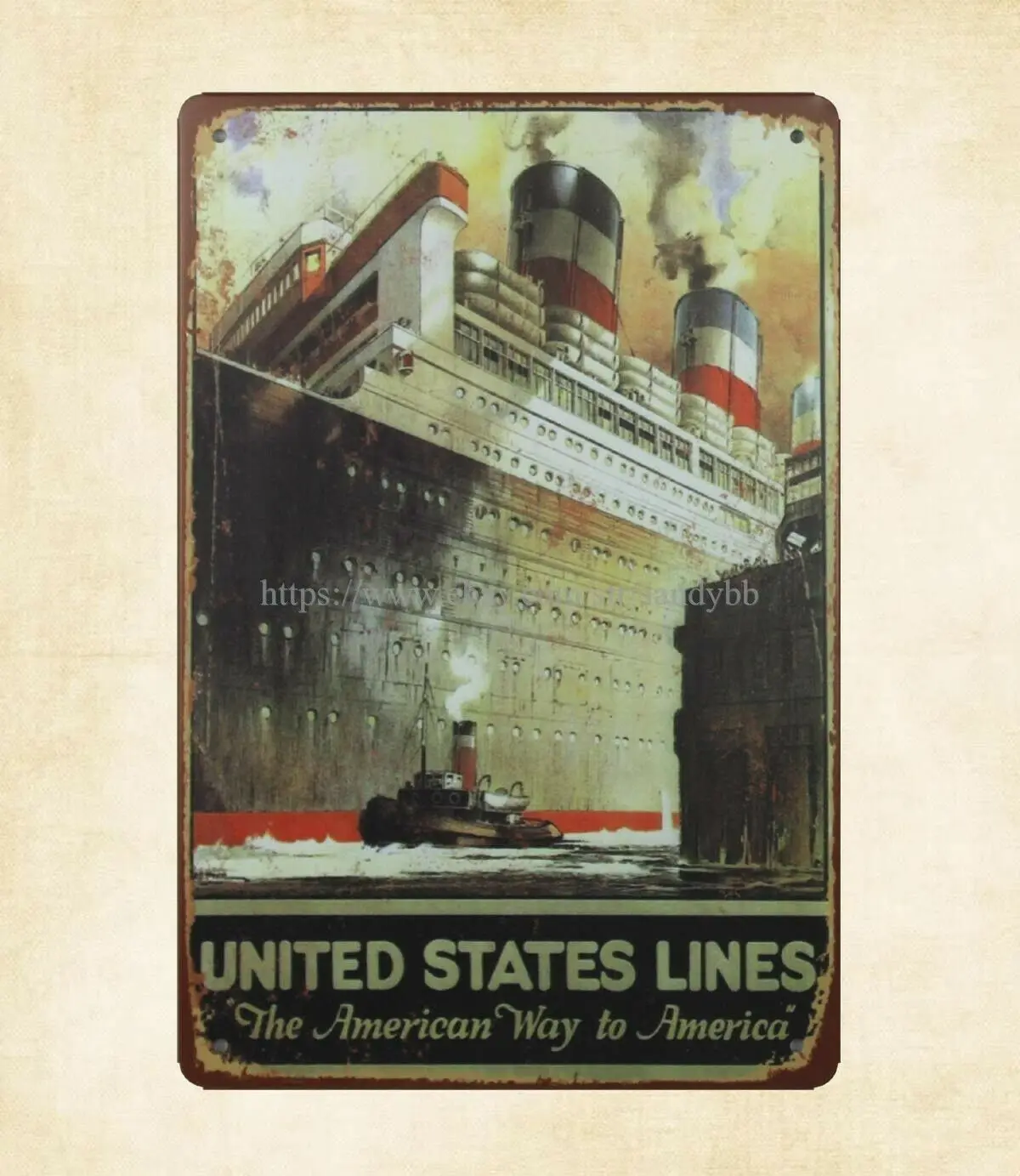 

Металлический оловянный плакат Steamship в США