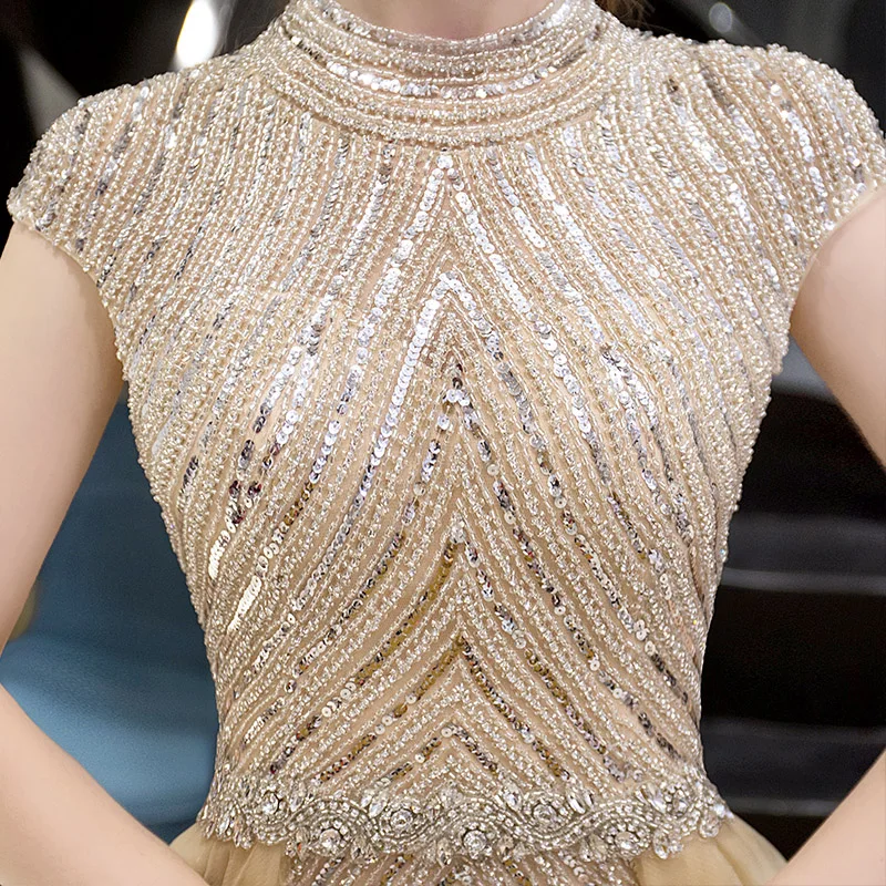 Винтажные вечерние платья с верхней юбкой высоким горлом кепки Короткие рукава