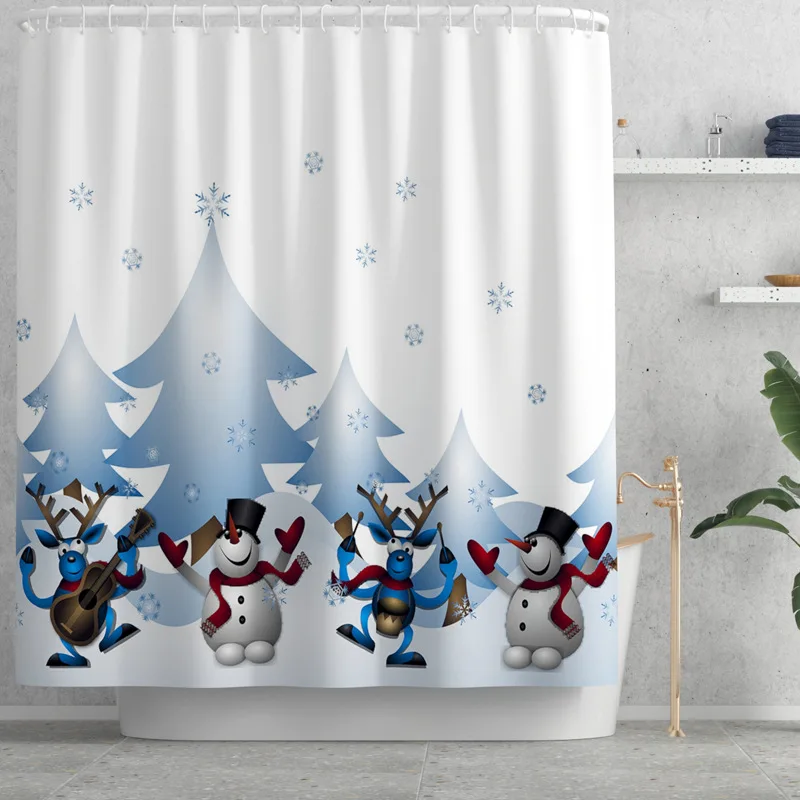 Рождественская занавеска для душа набор ковриков ванной коврики снеговик лось