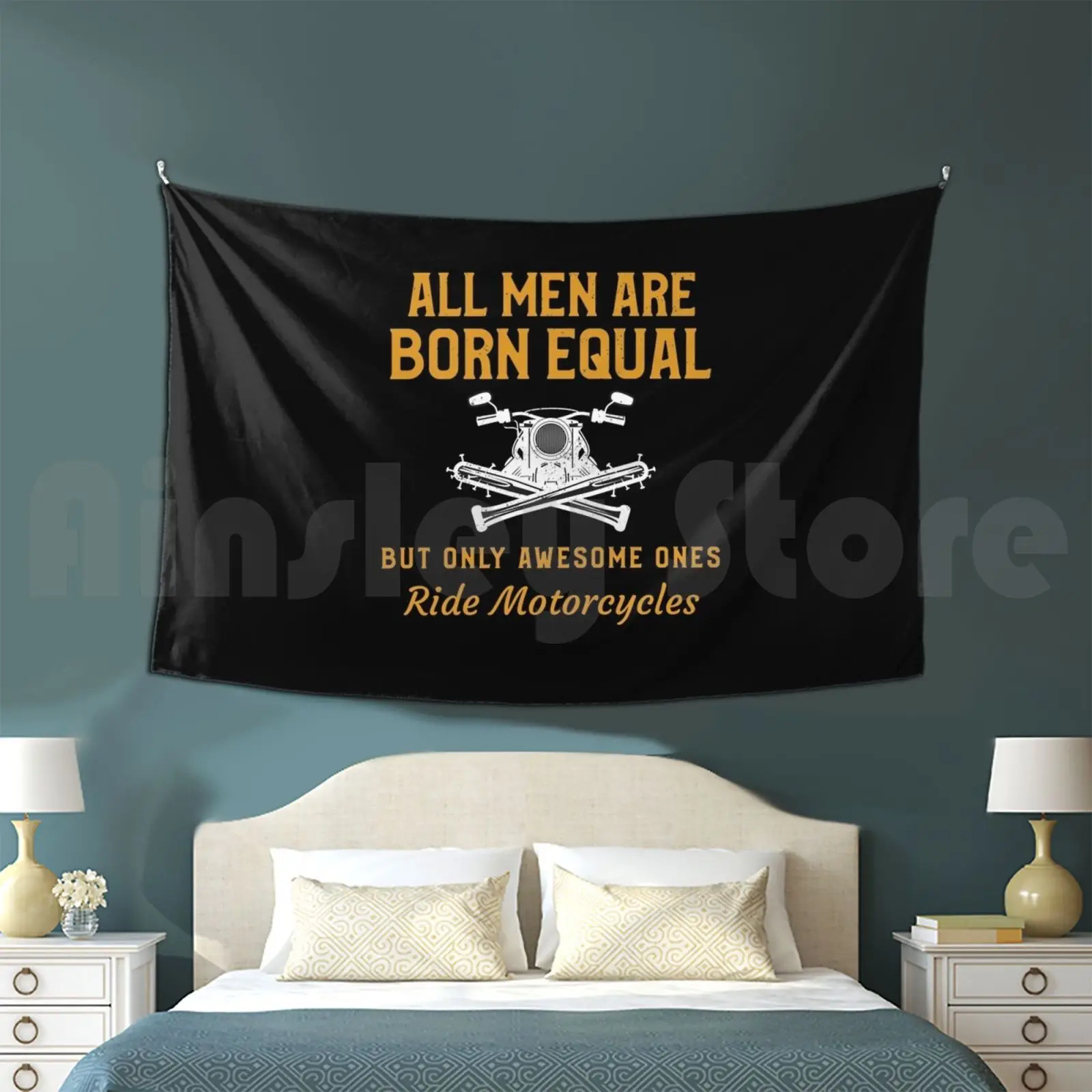 

All Men Are Born Equal. Only Awesome Ones Ride Motorcycles Funny Biker Design Tapestry Background Wall Hanging