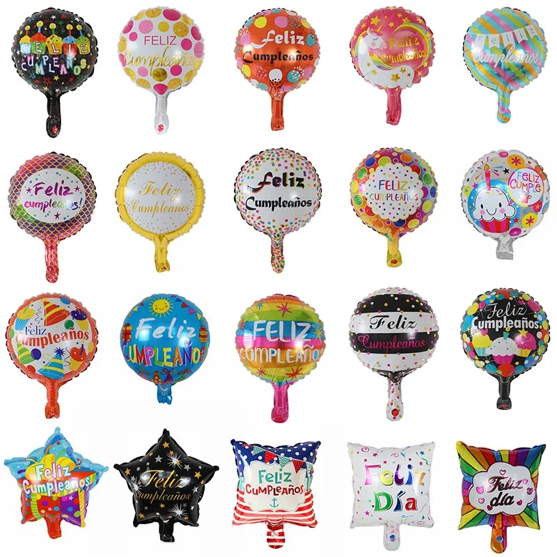 

50pcs 10inch Spanish Happy Birthday party Foil Balloons Feliz Cumpleanos Baloes Event Party Decorations Feliz Dia Air Golobs