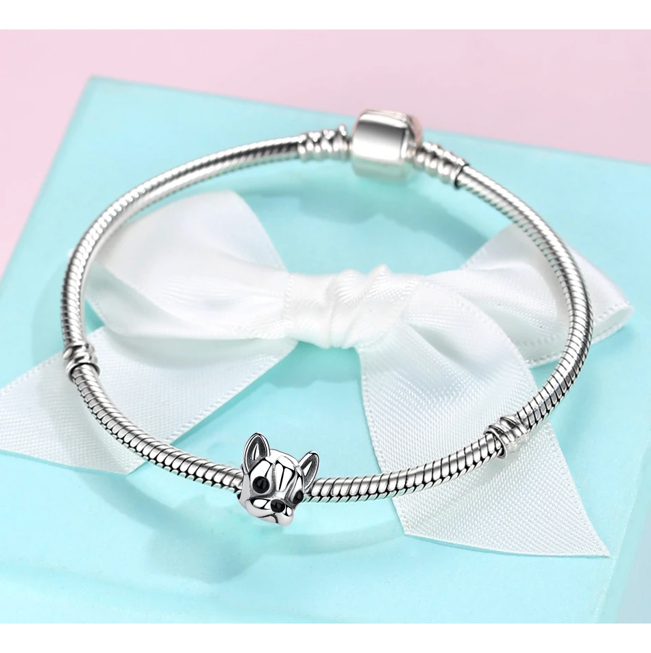 BELAWANG 925 Серебряный Браслет с привязанным французским бульдогом, животные бусины подходят для изготовления браслетов в стиле DIY.