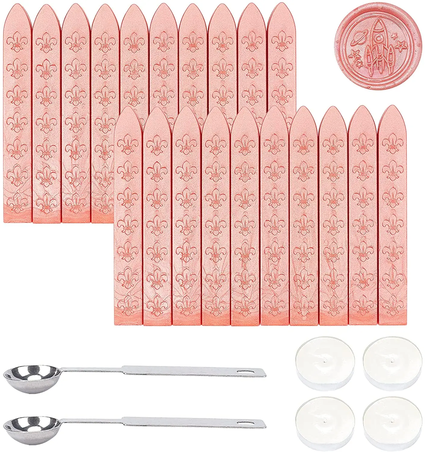 

20Pcs Sealing Wax Sticks Without Wicks Set Wax Seal Sticks Pink 4Pcs Candles and 2Pcs Stainless Steel Spoons for Wax Stamp