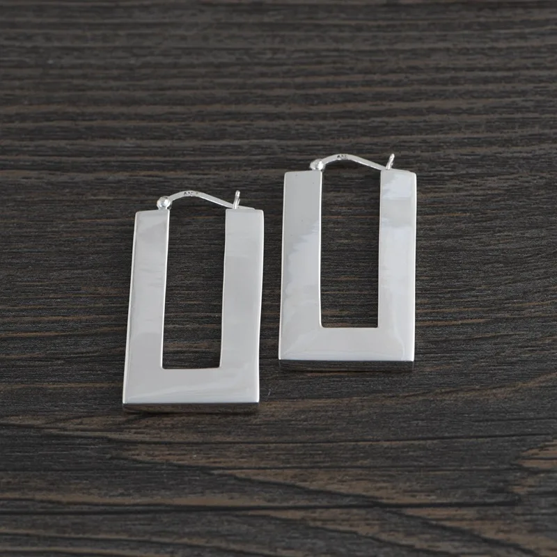 

FNJ Fashion Square Hoop Earrings 925 Silver Original Pure S925 Sterling Silver Earring for Women Jewelry Big Statement