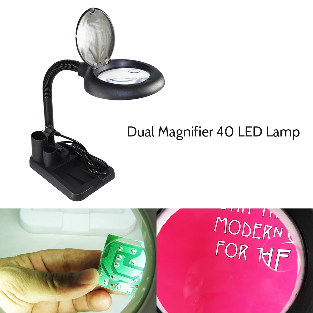 

6W 40LED 5X/10X Magnifying Glass with Gadget Storage Desk Lamp Illuminated Magnifying Lens Flexible for Print Machinery Carving