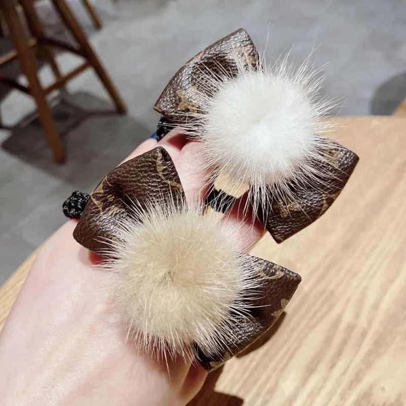 Новинка женские роскошные меховые аксессуары для волос натуральная кожа бант с