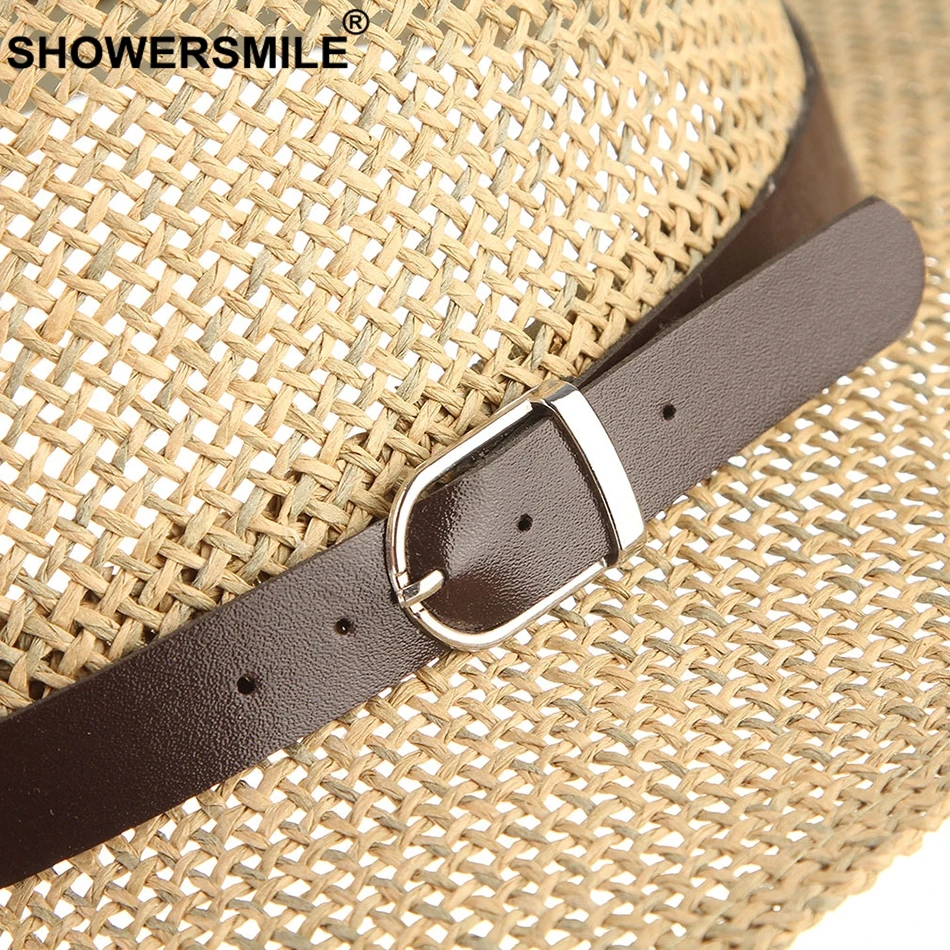SHOWERSMILE мужские соломенные шляпы летние женские джаз шляпа с поясом хаки унисекс