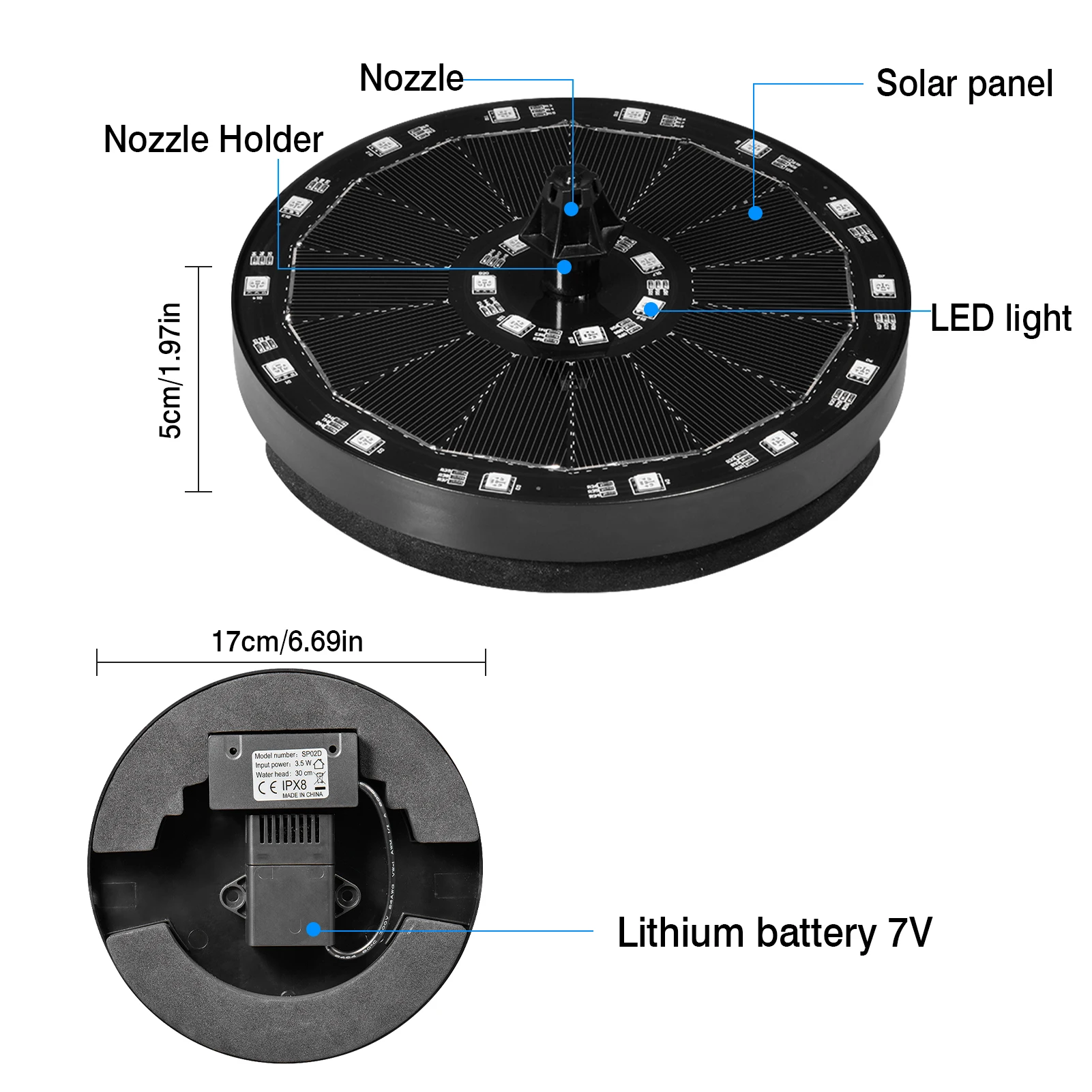 

7V 3.5W Solar Water Fountain Pump Gorgeous LED Marquee Swimming Pools Floating Lithium Battery Fountain Garden Lawn Decoration