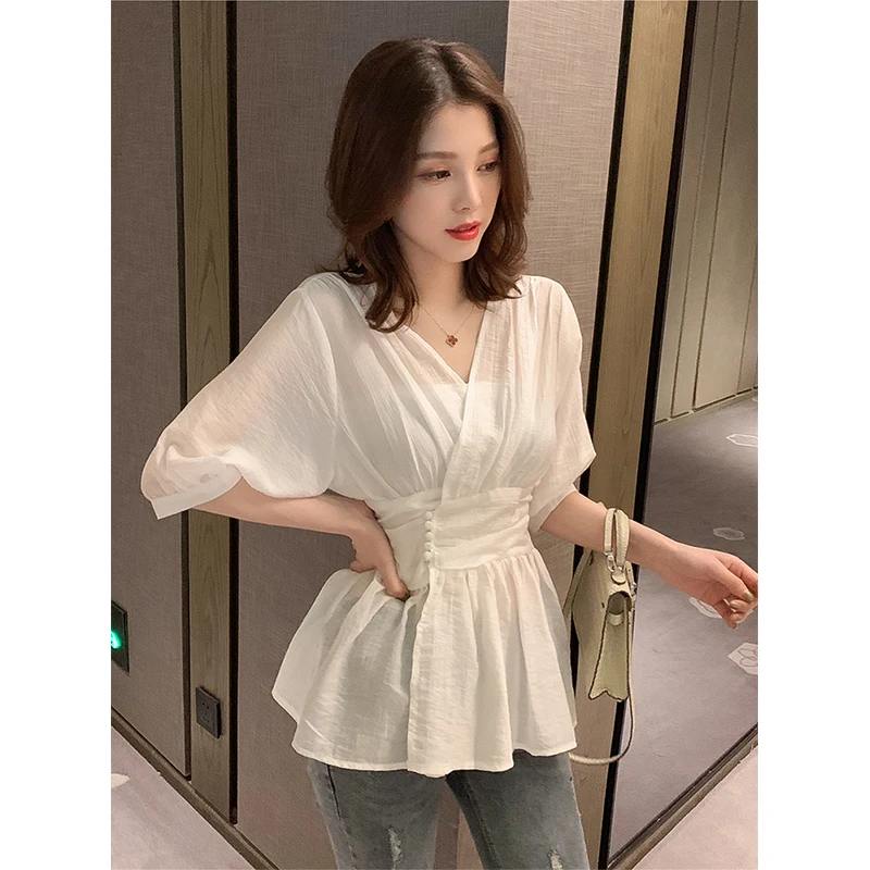 Летняя одежда очень Феи холодный стиль V образный вырез Топ Ретро шифоновая