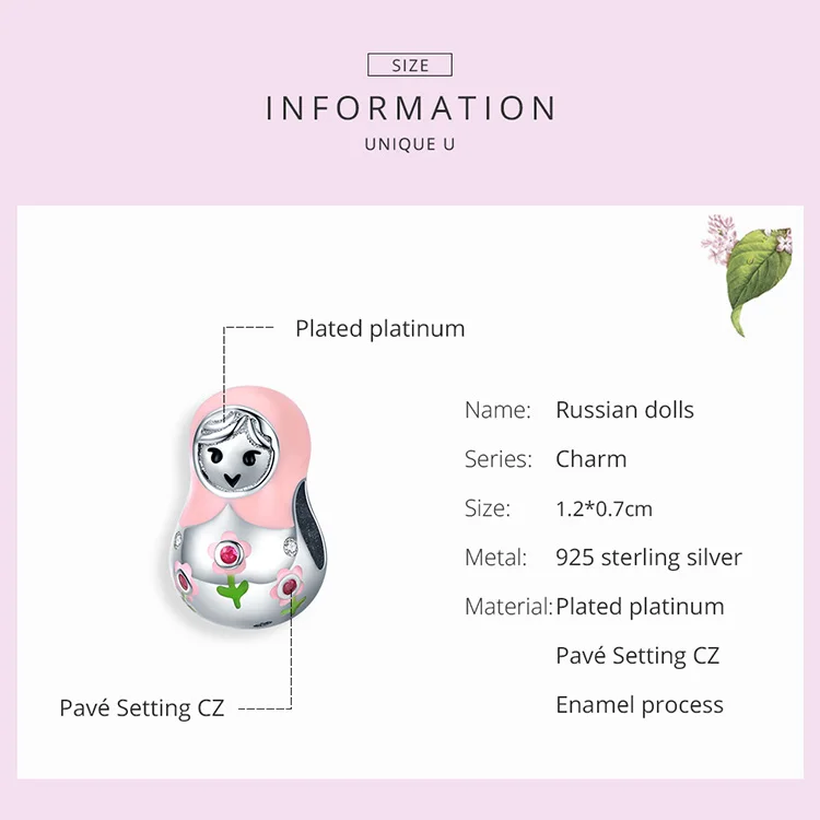 Luxury Senior Woman Jewelry Genuine 925 Sterling Silver Russian Doll Enamel Charm fit bangle Bracelet Beads Birthday Gift DIY | Украшения и