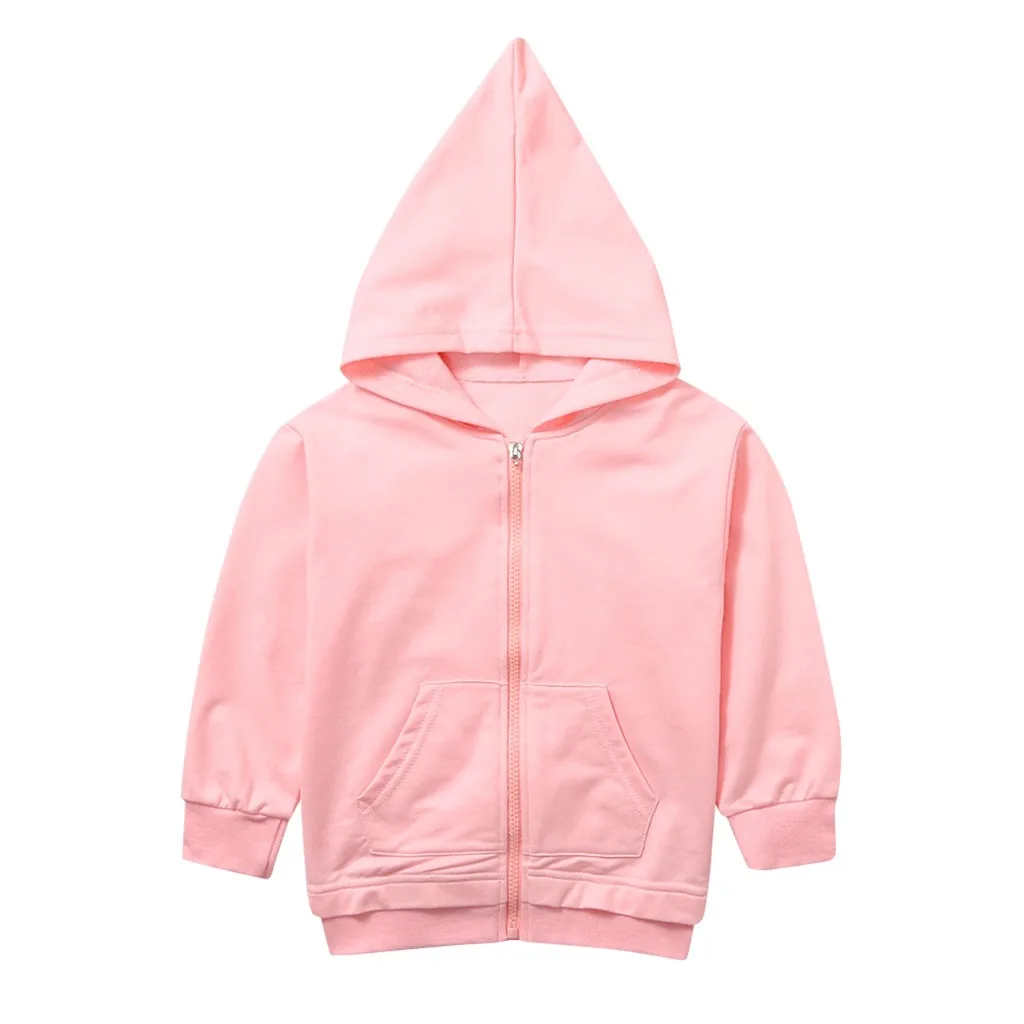 Pink Новая весенне-осенняя одежда для малышей однотонная толстовка на молнии для мальчиков и девочек, куртка для мальчиков, детские спортивные толстовки - Цвет: Pink