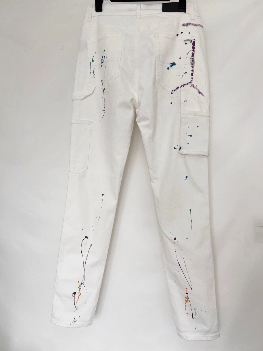 

Best Quality Version AMR Ripped Jeans Men Women HipHop Streetwear Distressed jeans Men Graffiti Denim Trousers