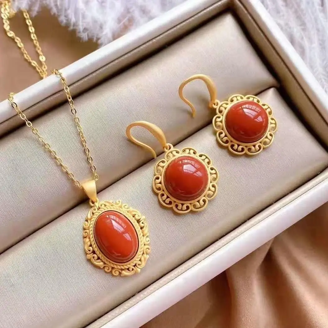 

925 Silver Oval Round Pendant Necklace with Chinese retro enamel Bohemian charm light luxury women's jewelry