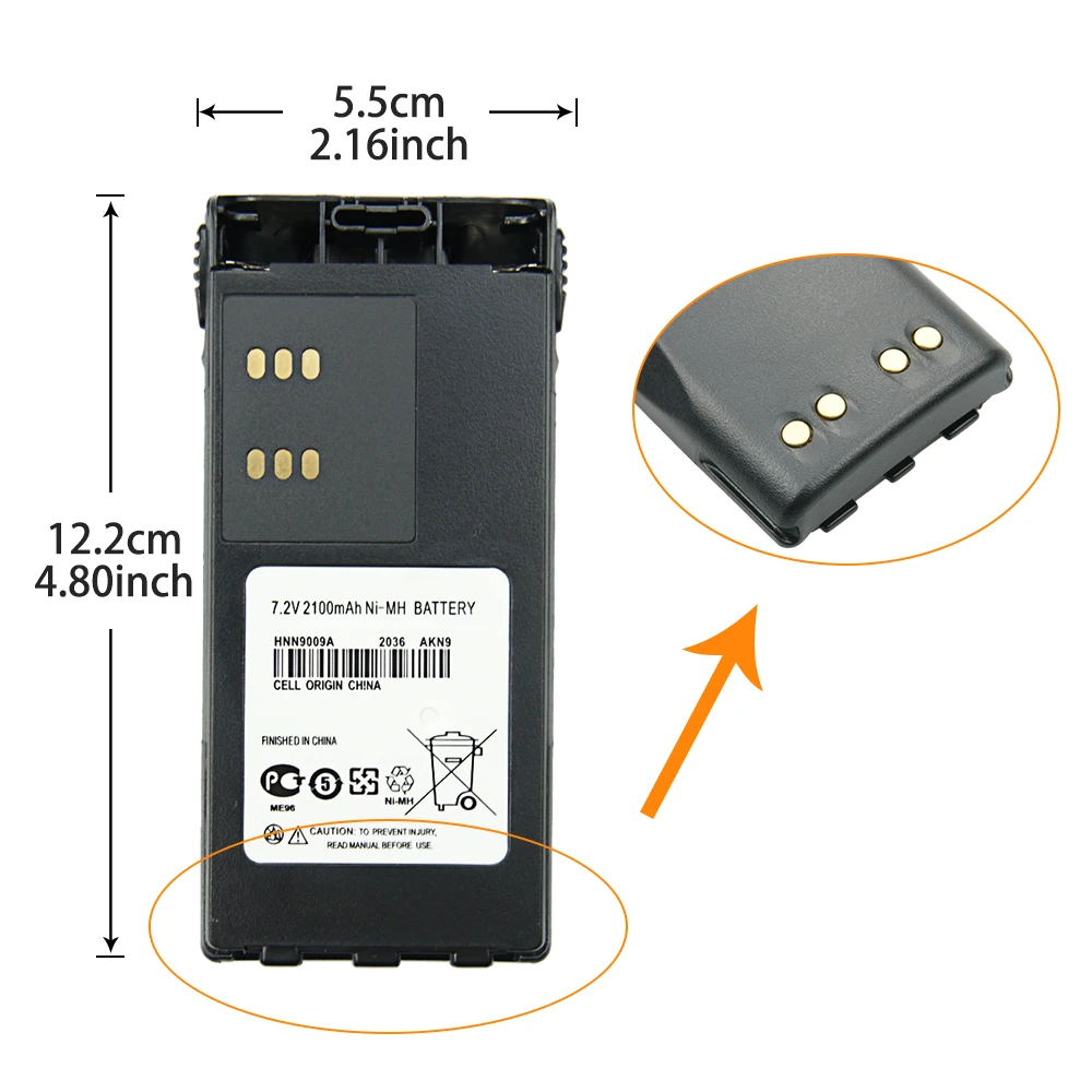 Сменный аккумулятор для Motorola Radio GP328 GP338 HNN9008 HNN9008A HNN9008AR HNN9008H HNN9009 HNN9012 2100 мАч + зажим