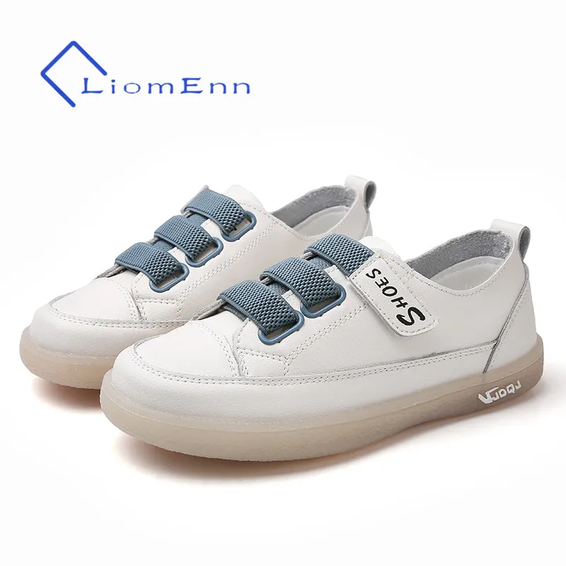 

Женские кроссовки из натуральной кожи, белые кроссовки без шнуровки в Корейском стиле, Повседневная Удобная обувь на плоской вулканизирова...