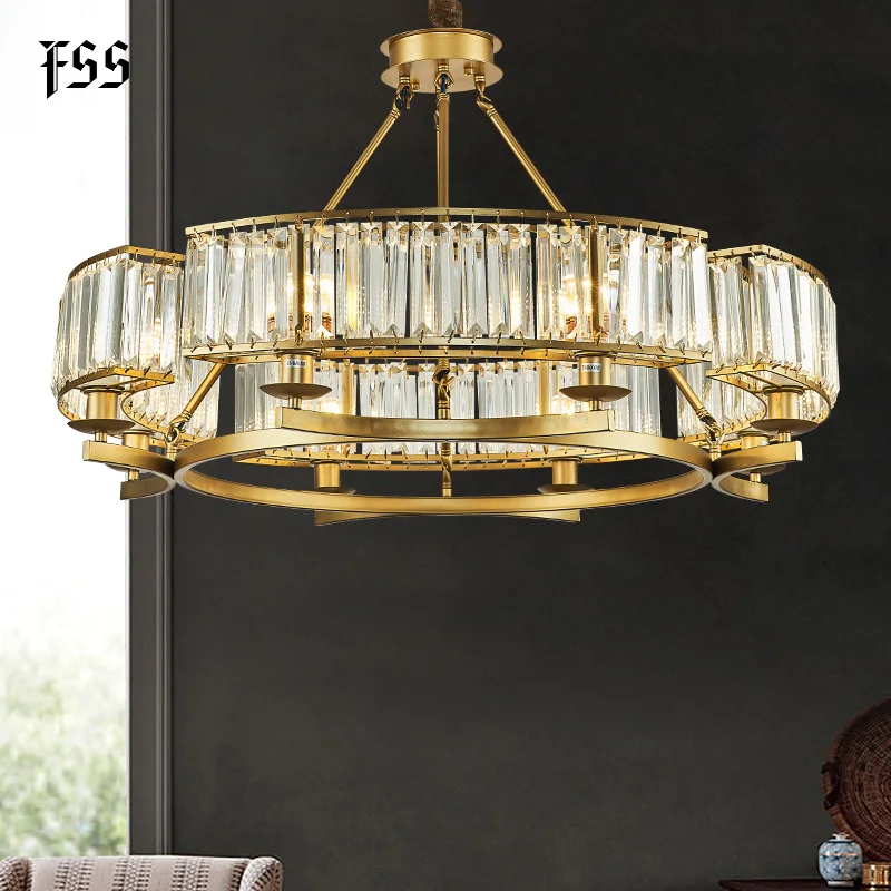 Новая золотая круглая хрустальная люстра Fss светильник для гостиной