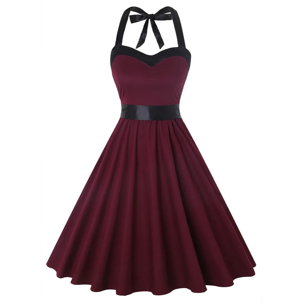 Женское винтажное вечернее платье с красными вишнями Элегантное летнее 50s