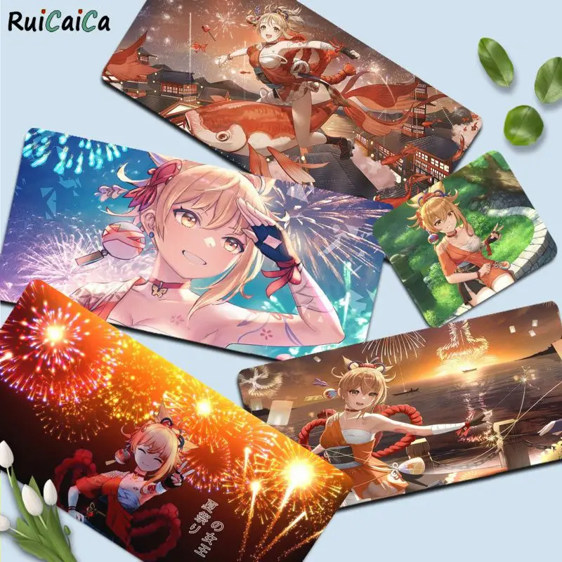 

Game Genshin Impact Yoimiya Funny Office Mice Gamer Soft Mouse Pad Size for large Edge Locking Speed Version Game Keyboard Pad