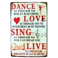 vintage retro wall decor tin signsdance love sing live decorative metal sign for homepubcafe and hotel8 x 12 inches