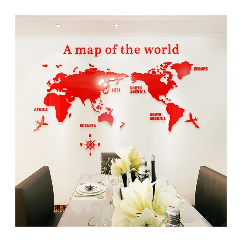 

Acrylic 3D Map Of World Smooth Solid Crystal Wall Sticker Home Office Decor LB88