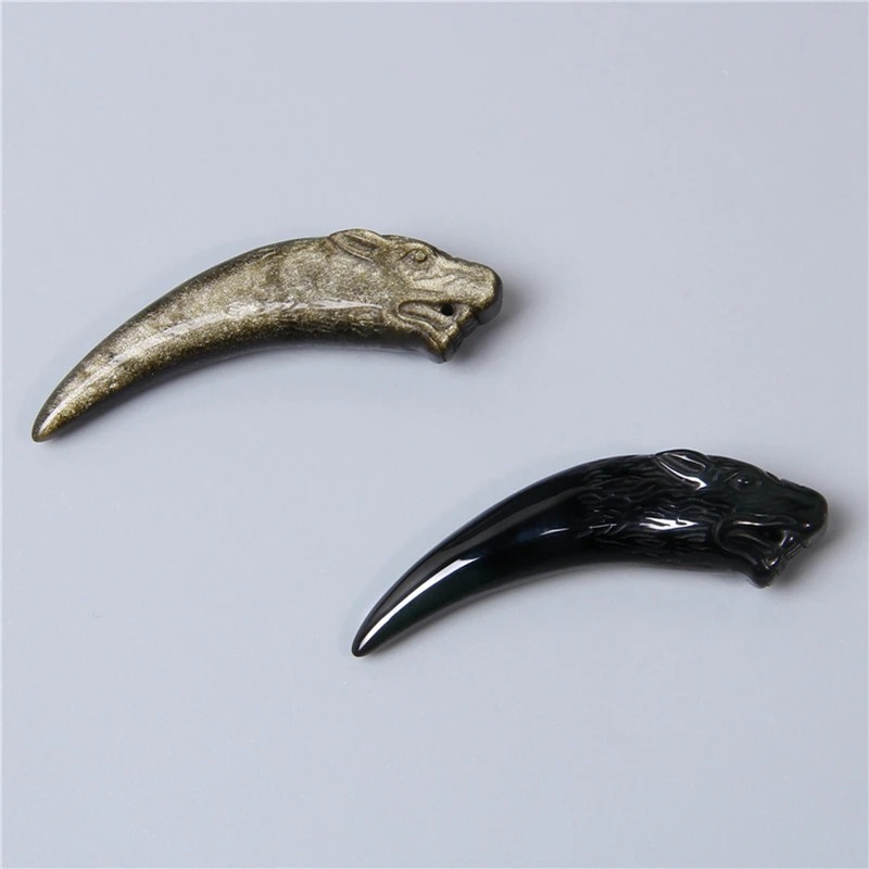 Скульптура подвеска в форме головы леопарда натуральный черный обсидиановый