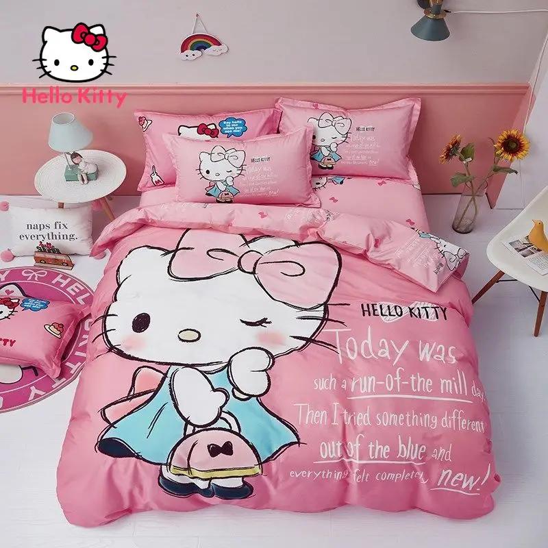 

Hello Kitty Four-piece Cotton Bed Linen Princess Style Cartoon Cute Children's Quilt Room Decoration