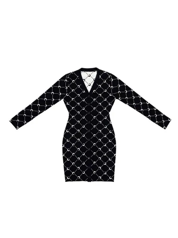 New Style Autumn Winter Fashion Versatile Tight Fitting Self Cultivation Classic Design Black White Diamond Jersey Dress M2