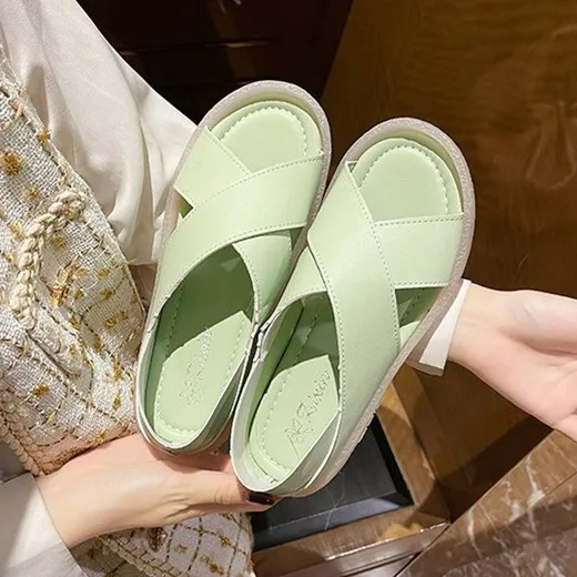 

2021 Solid Beach Women Sandals Flat with Non-slip Thick Platform Casual Summer Female Shoes Student Sports Sandals Low (1cm-3cm)