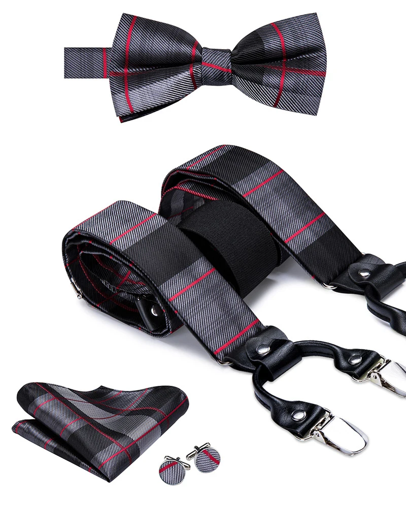 BD-3004 BD-3031 Hi-Tie роскошный бренд шелковый Взрослый мужской галстук-бабочка подтяжки синее платье на подтяжках с цветами Кожа Металл 6 зажимы Подвески подтяжки - Цвет: BD-3004