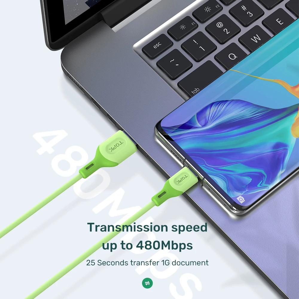TOPK AN84 Micro USB Type C кабель для XiaoMi redmi note 9 3A Быстрая зарядка жидкий силиконовый