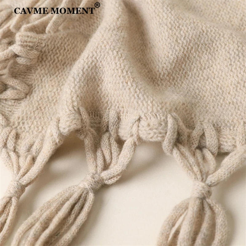 

CAVME Wool Pashmina Triangle Scarf for Women Ladies Winter Shawls Solid Color Tassels Scarves 100% Wool