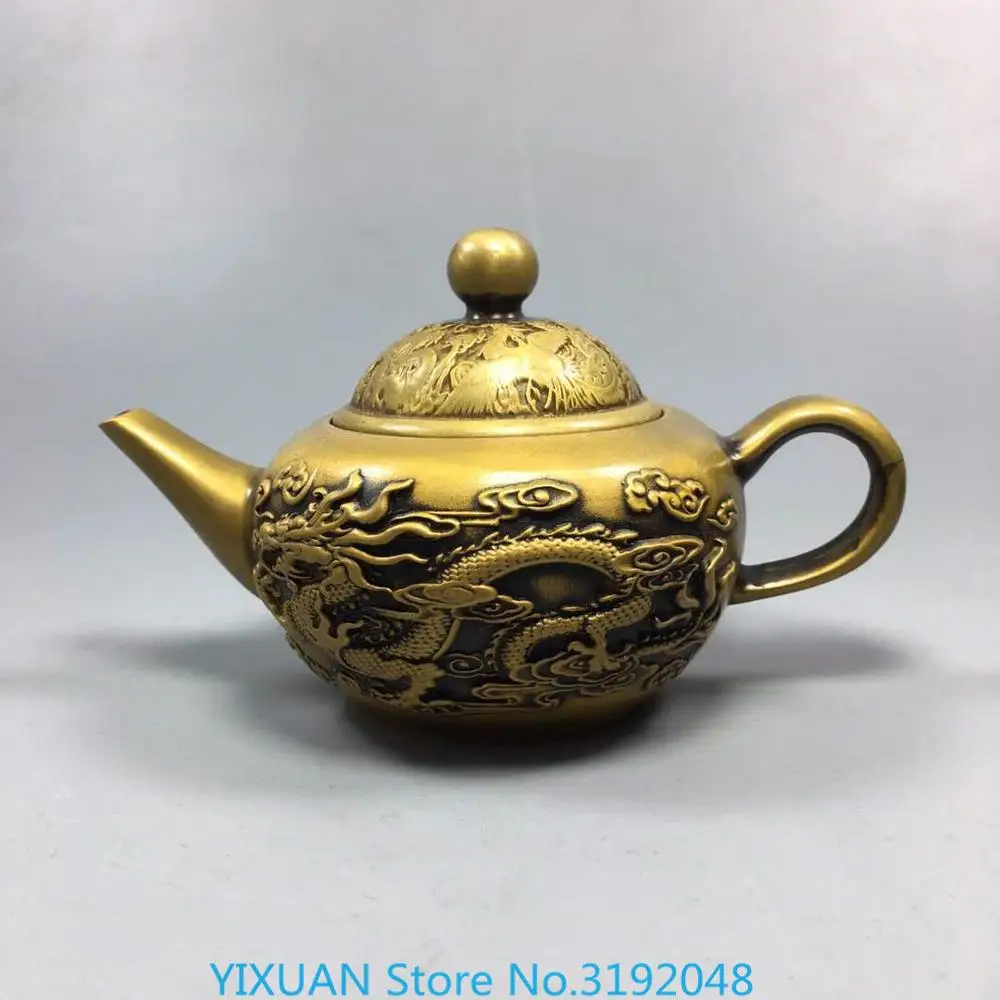 

Латунный Дракон и Феникс chengxiang qianlong Императорский чайник украшение антикварные старые вещи Декор пленка и телевидение реквизит