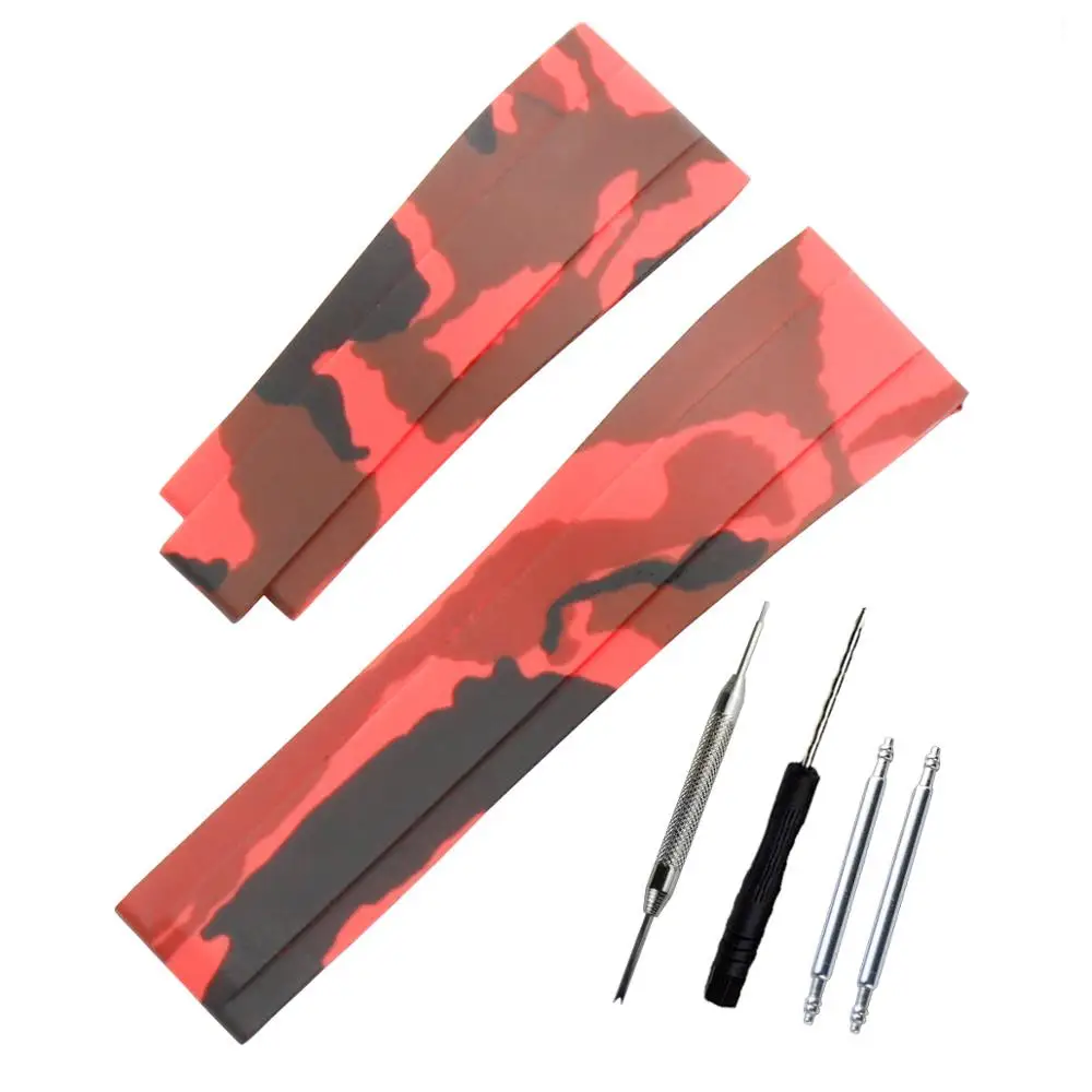 Camouflage red Силиконовый резиновый ремешок для часов подходит для ролевой яхты Master OYSTERFLEX Submariner GMT Daytona 20 мм Камуфляжный ремешок аксессуары - Цвет ремешка: Camouflage red