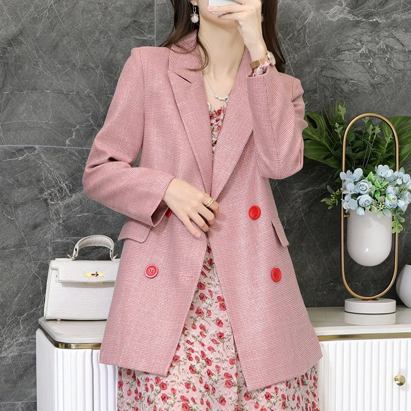 Women Jacket Spring AutumnTraf Fashion Double Breasted Loose Blazer Coat Vintage Long Sleeve Female Outerwear Chic Top
