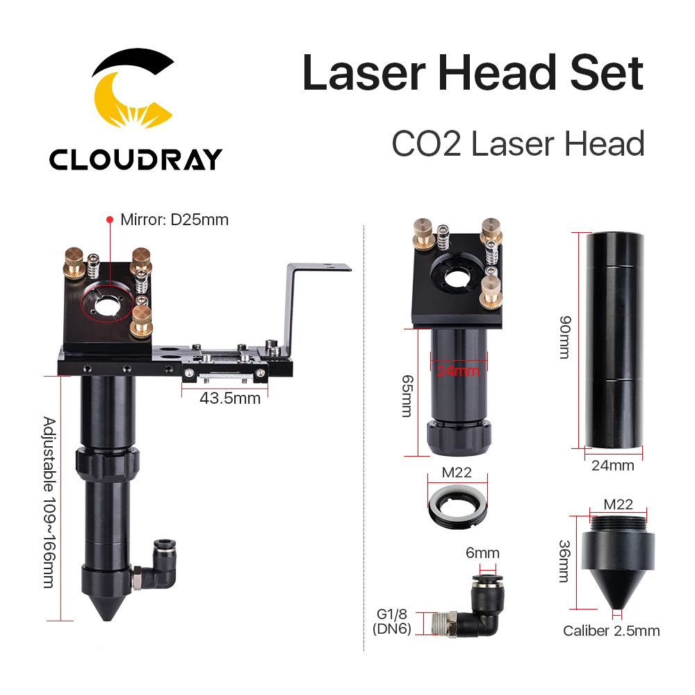 Лазерная головка Cloudray CO2 набор линз D18 FL38.1 D20FL50.8/63 5/101 6 мм встроенное крепление