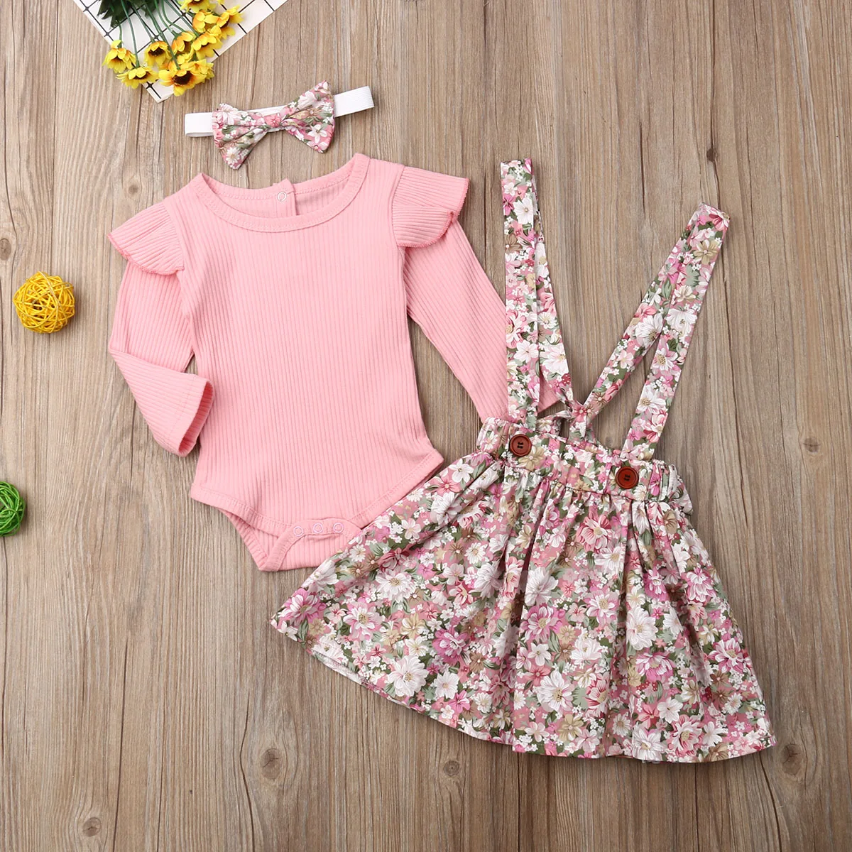 Комплект одежды для новорожденных девочек 0-24 мес. с цветочным рисунком осенние