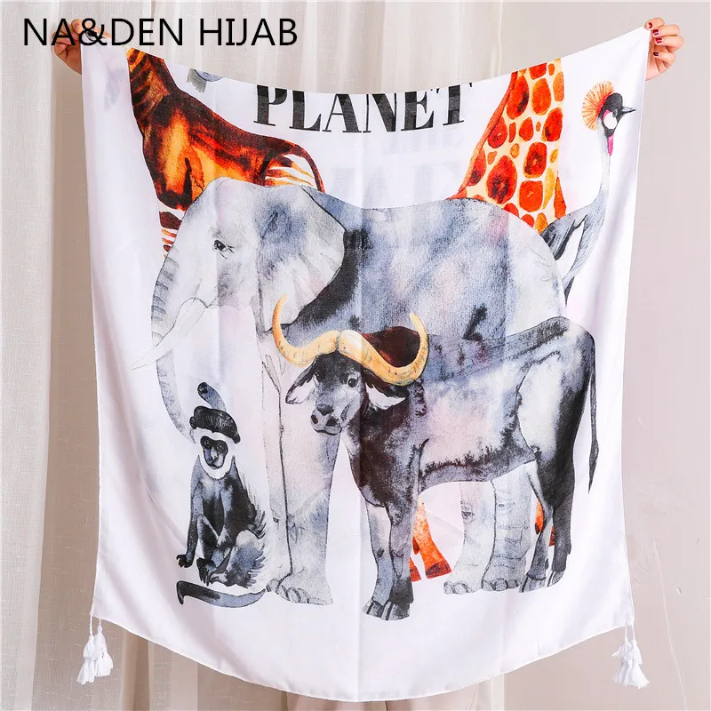 Шарф женский с милыми животными мягкая длинная шаль в виде слона принтом льва
