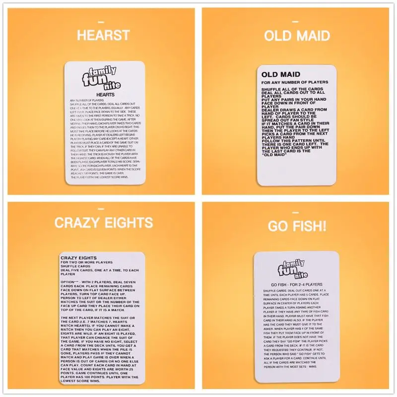 

Kids Card Games Set - Old Maid, Go Fish, Hearts,Crazy Eights Family Party Favor