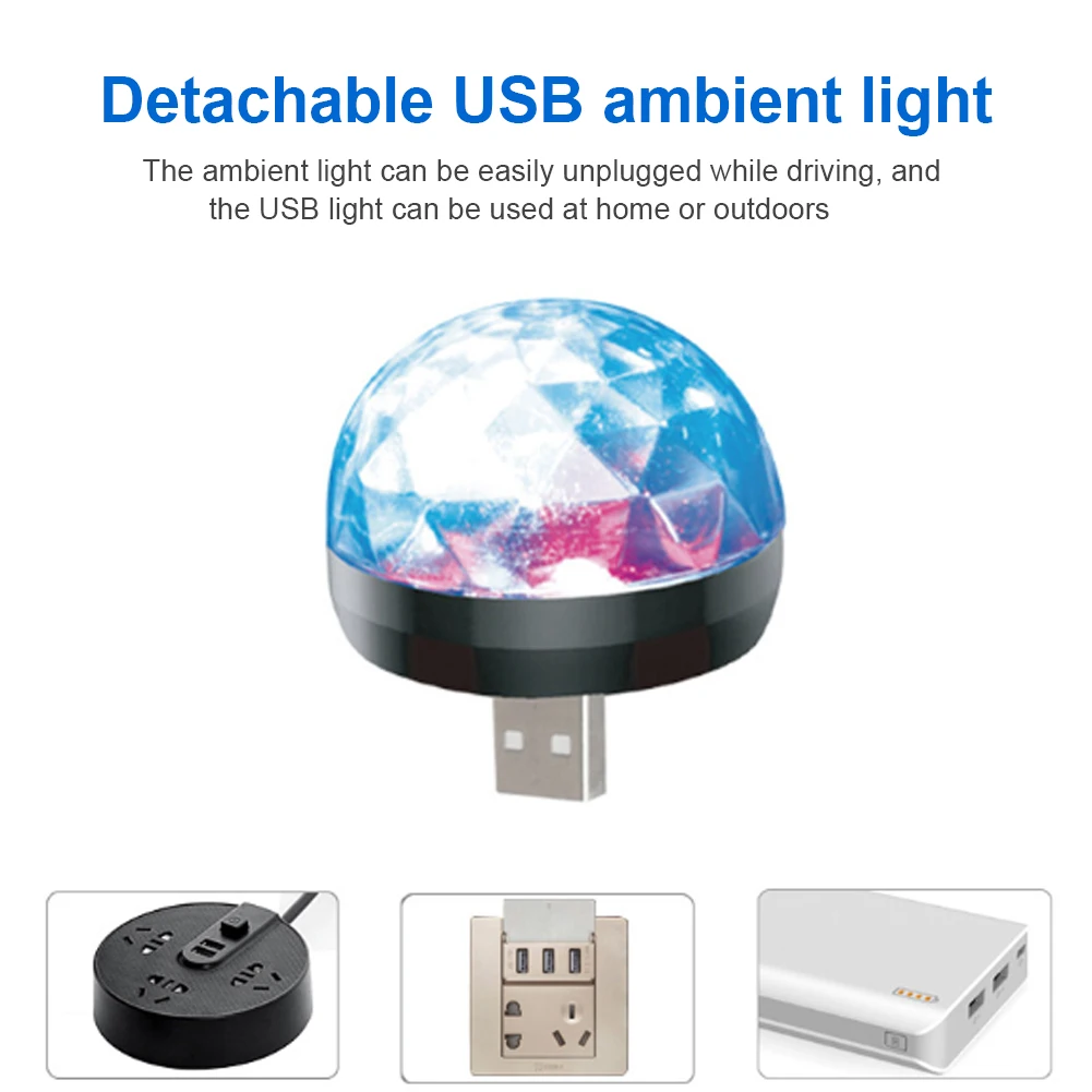 

1x Car Disco Light Dual USB Charger Atmosphere Light Starry Sky Disco Light Detachable atmosphere lamp MP3 Player 5.0 Bluetooth