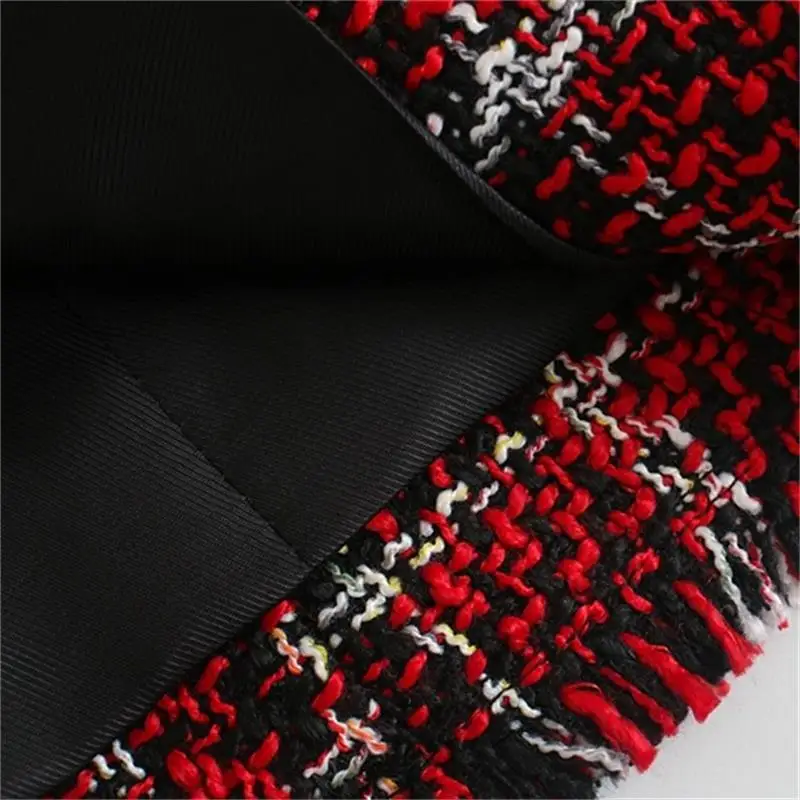

long-sleeved frayed trim coat streetwear ladies fashion double-breasted houndstooth tweed blazer coat retro