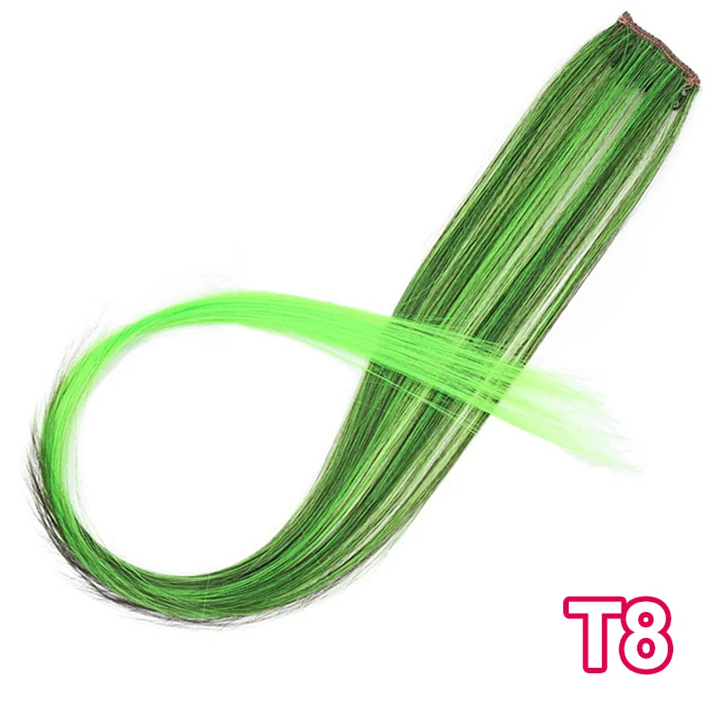 T8 AISI BEAUTY, длинные прямые радужные волосы для наращивания, на заколках, одна штука, ярко-розовые, серые синтетические волосы, пряди на заколках - Цвет: T8