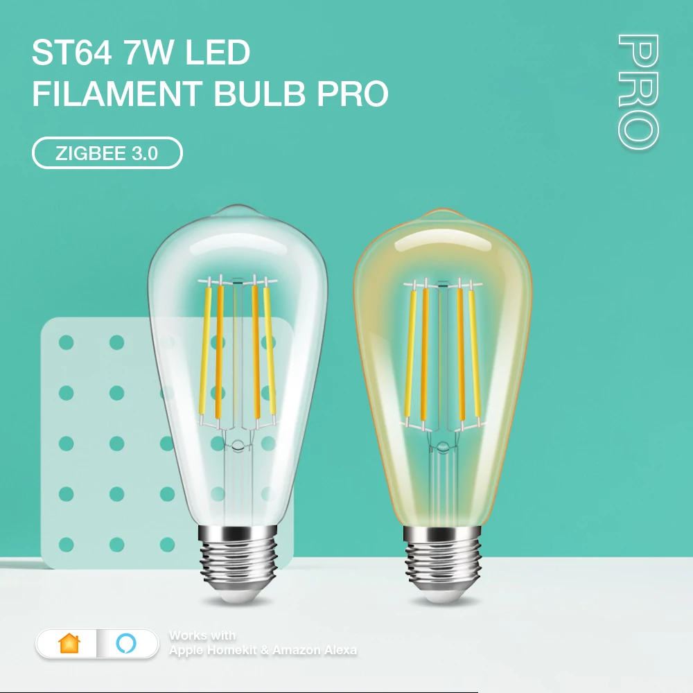 

Gledopto Zigbee 3.0 Retro LED Filament Bulb Lamp E27 ST64 7W Pro Compatible With Tuya APP Amazon Alexa Voice RF Remote Control