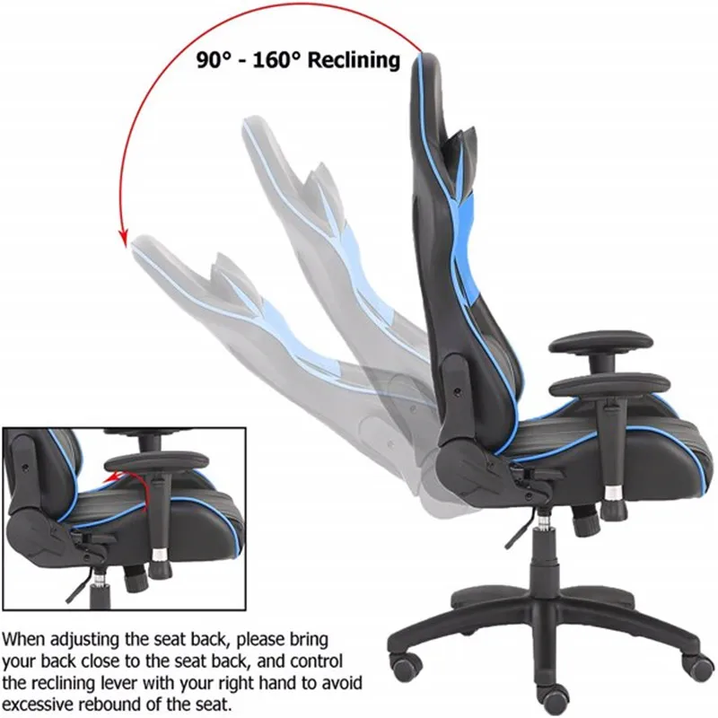 

Gaming Chairs, Office Swivel Chairs, with headrest and Lumbar Pillow, Blue-B