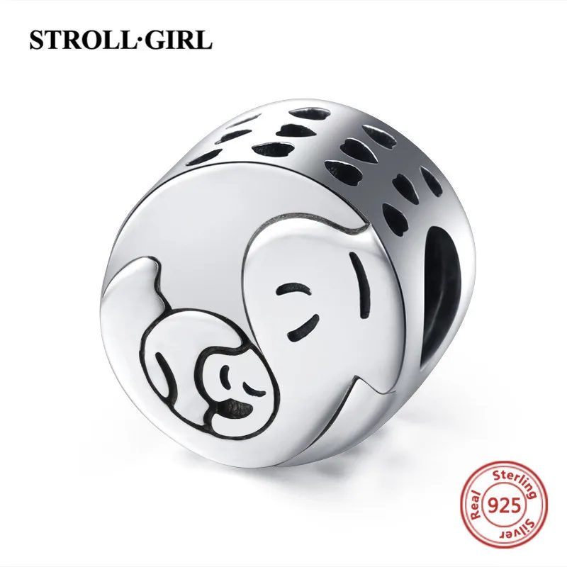 StrollGirl 925 Серебряные бусы в виде животных, слон, мама и сын, очаровательные, подходят для аутентичных браслетов Pandora, ювелирные изделия для подарка на День Матери