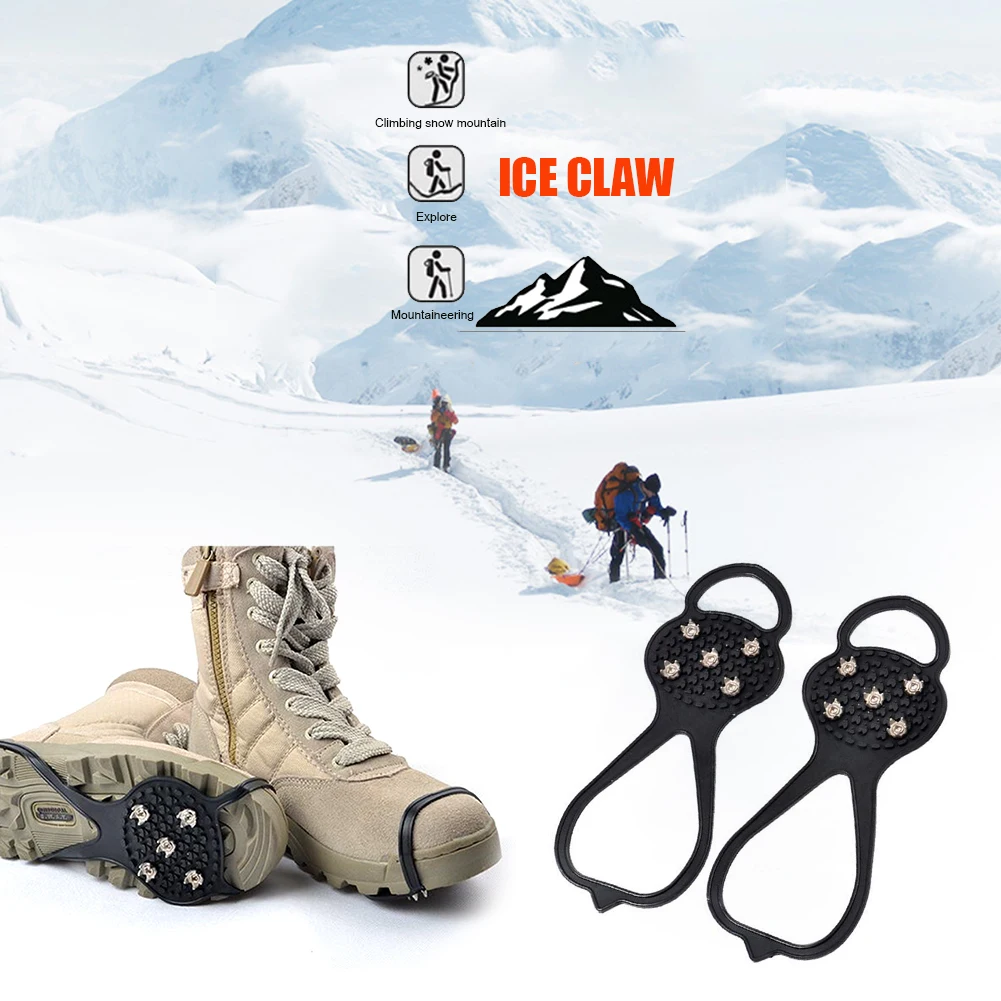 

1 Pair 5 Studs Anti-Skid Ice Gripper Spike Winter Climbing Anti-Slip Snow Spikes Grips Cleats Over Shoes Covers Crampons