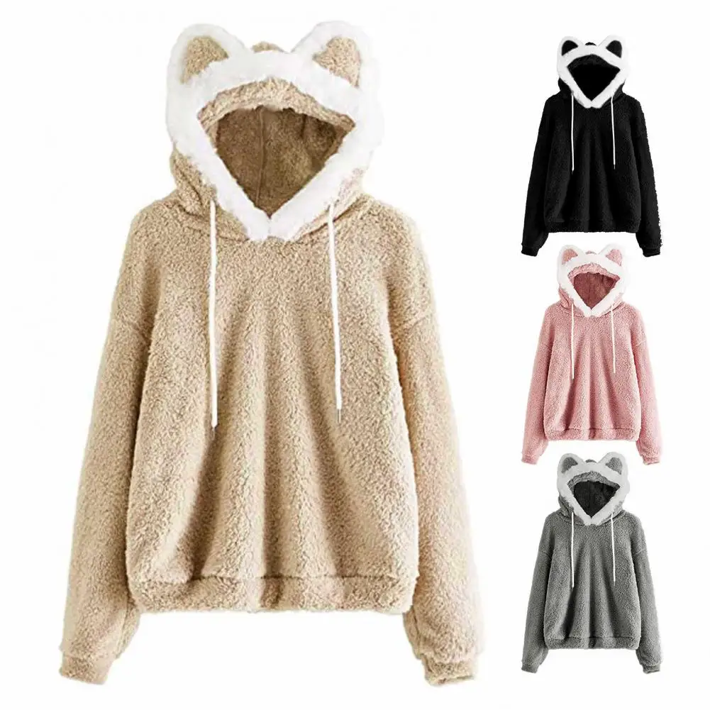 Пушистый Свитшот со шнуровкой модный утепленный однотонный Женский свитшот с