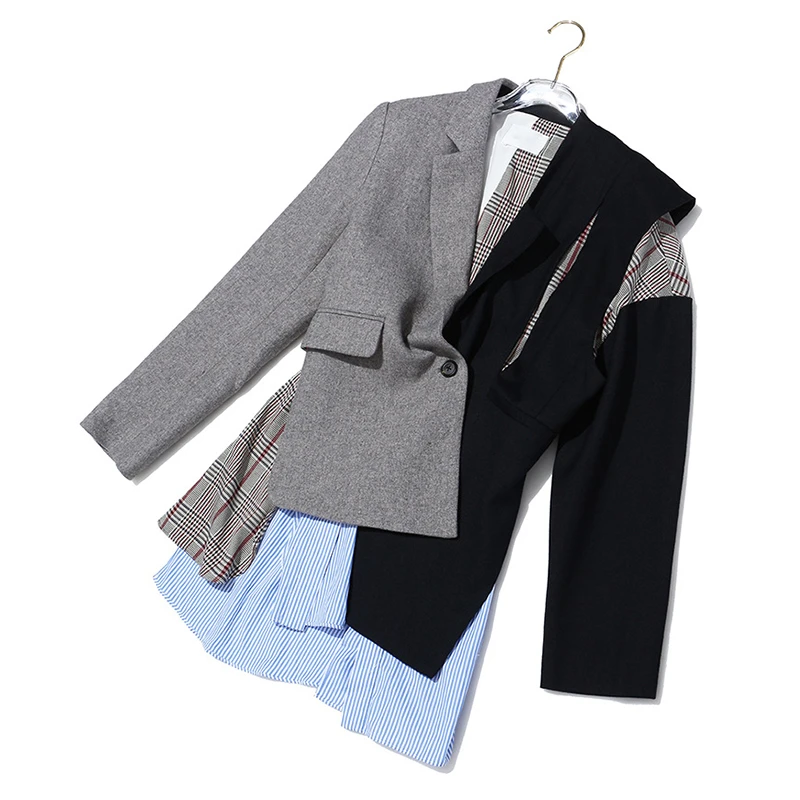 

CHICEVER Patchwork Hit Color Irregular Women's Blazer Notched Long Sleeve Asymmetrical Suits Female 2020 Fashion Clothes New