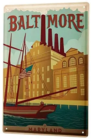 

Tin sign Home Decor Plaques World Tour Baltimore Maryland Sailing Ship Factory Metal Plate